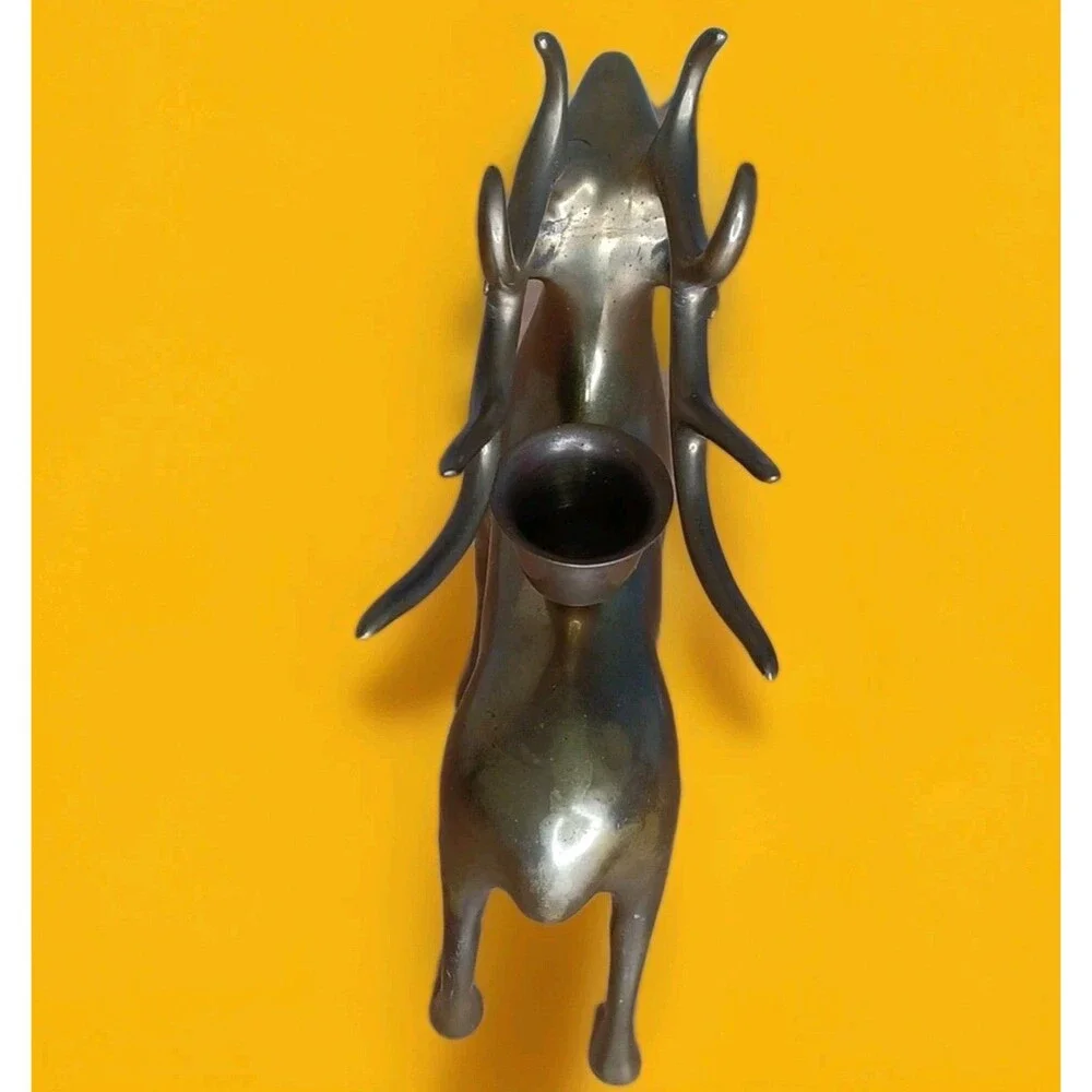 Metal Reindeer Candle Holder Sculpture Dark Brown 7.75